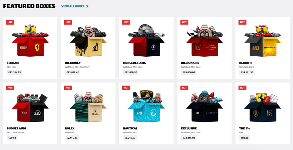 Mystery box selection on Hypedrop.