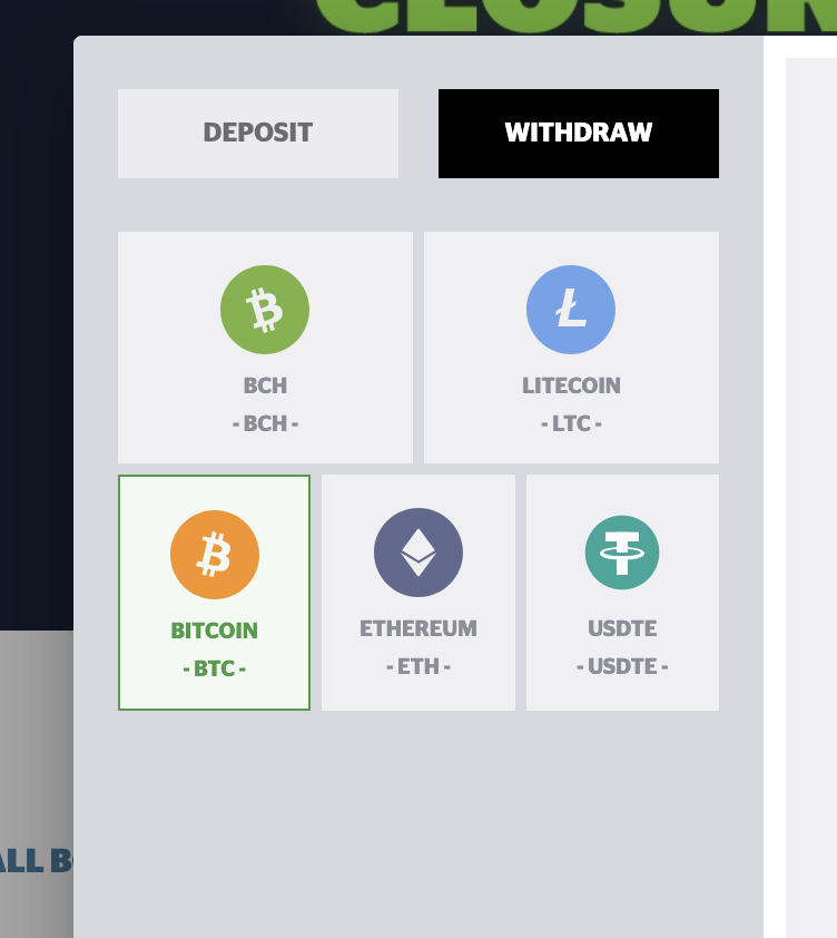 Crypto withdrawal options on Hypedrop.