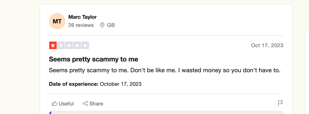 Bad review of MysteryOpening on Trustpilot