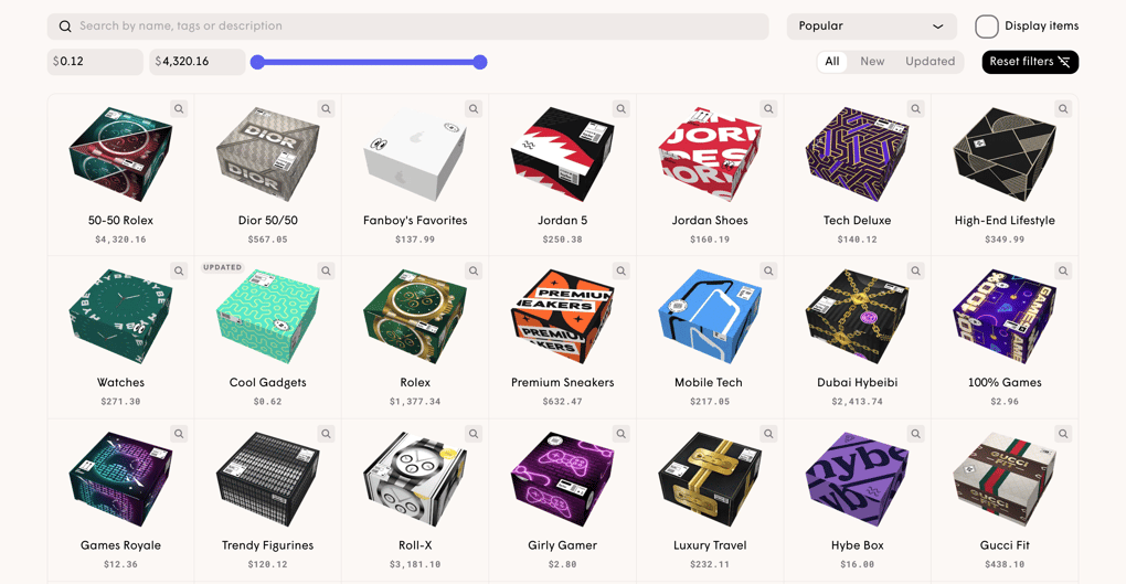 List of mystery boxes on HYBE, compared to Amazon mystery boxes