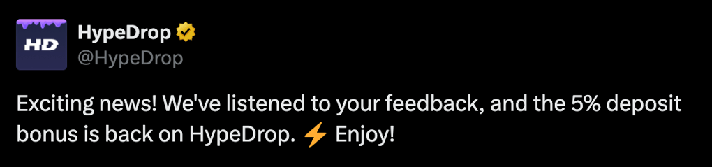 hypedrop promo tweet for mystery boxes