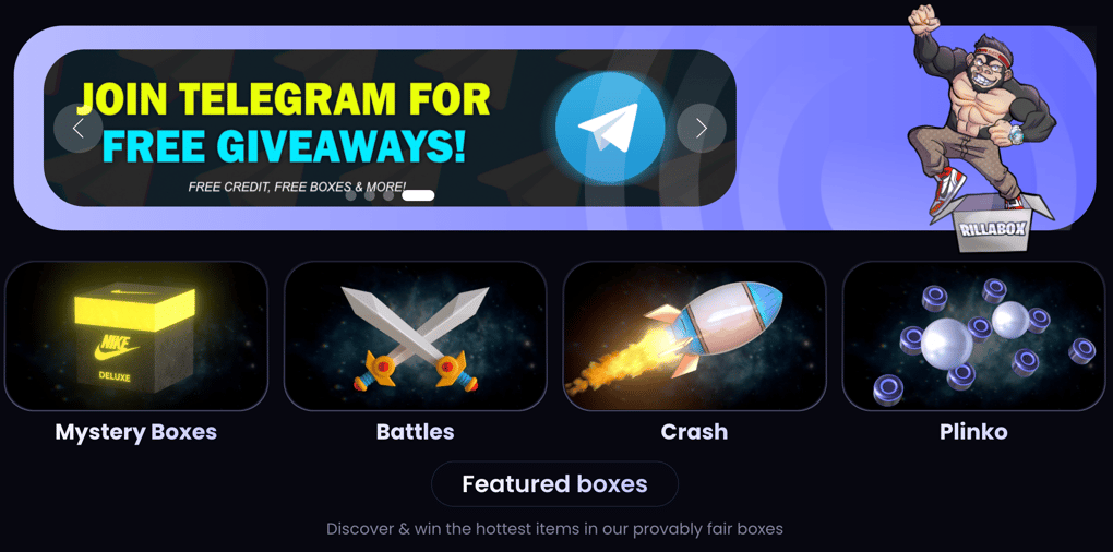 Homepage Rillabox for mystery boxes 