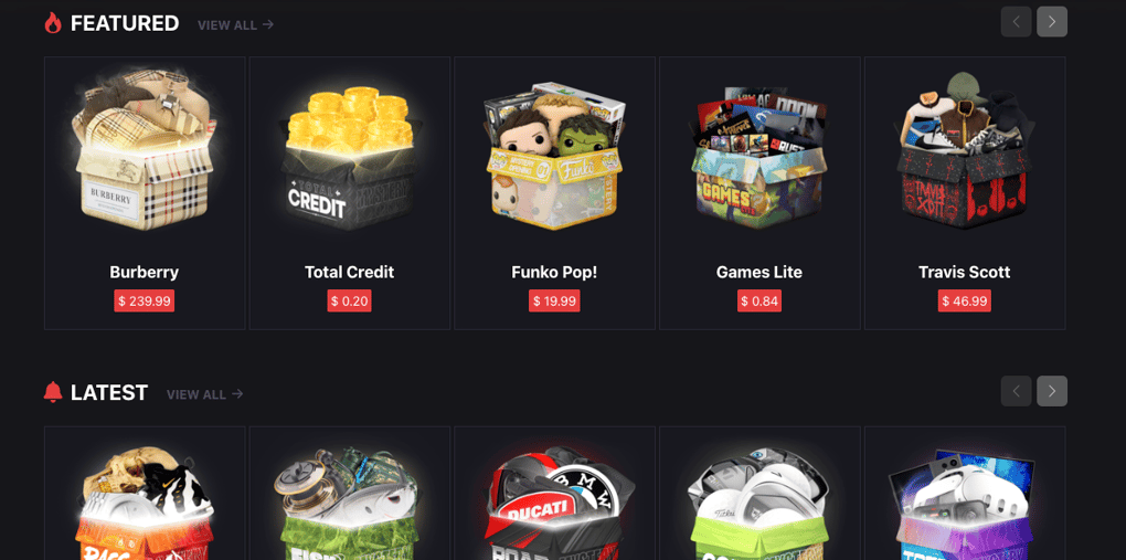 screenshot of mysteryopening boxes