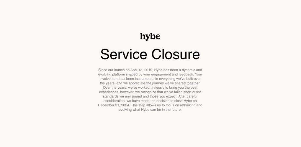 HYBE's website after service closure