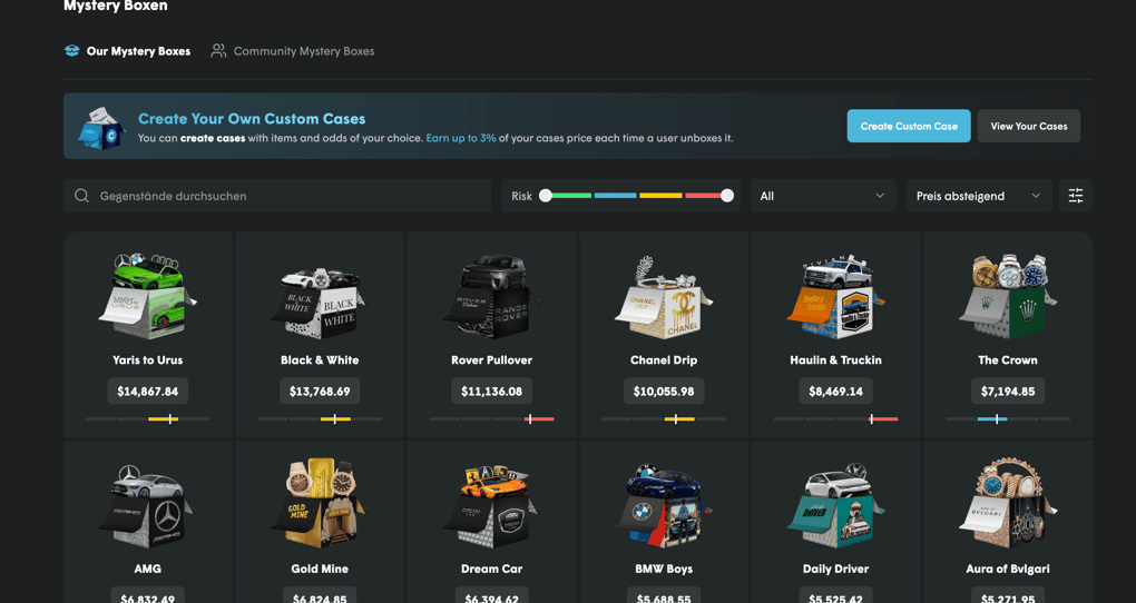 Screenshot of Cases.gg mystery boxes