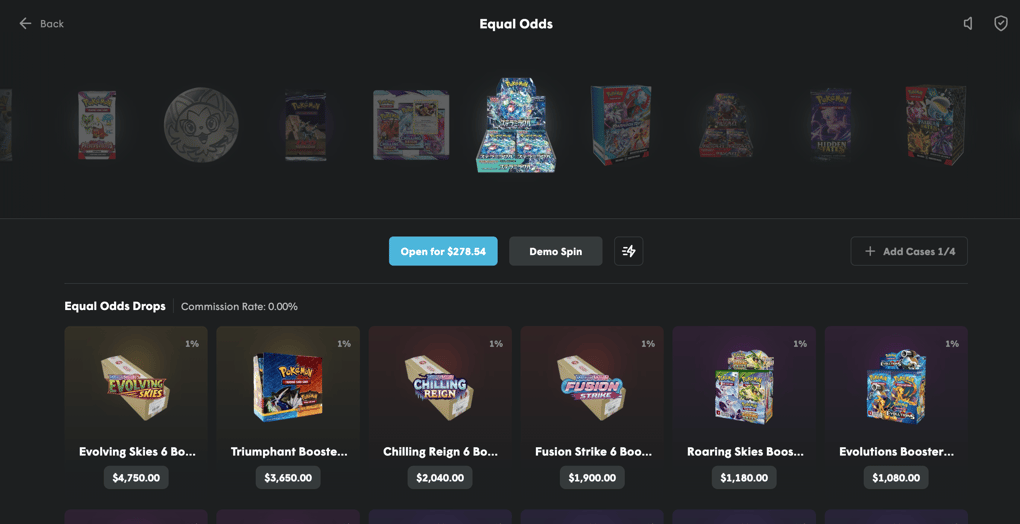 screenshot of contents of pokemon mystery boxes on cases.gg