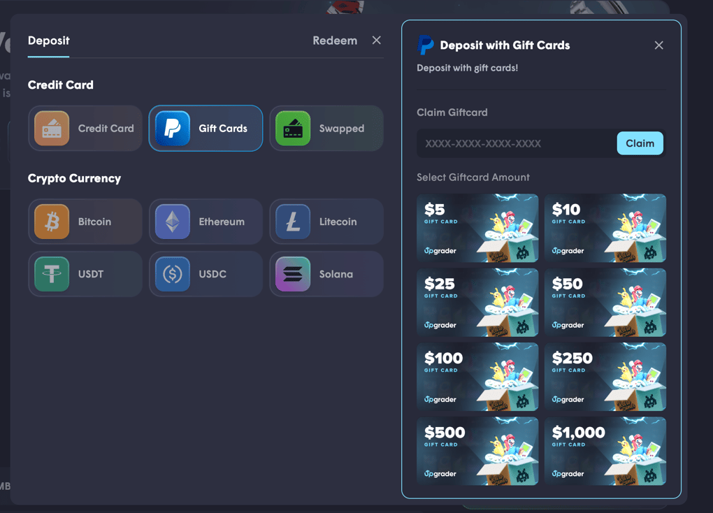 Deposit methods on Upgrader
