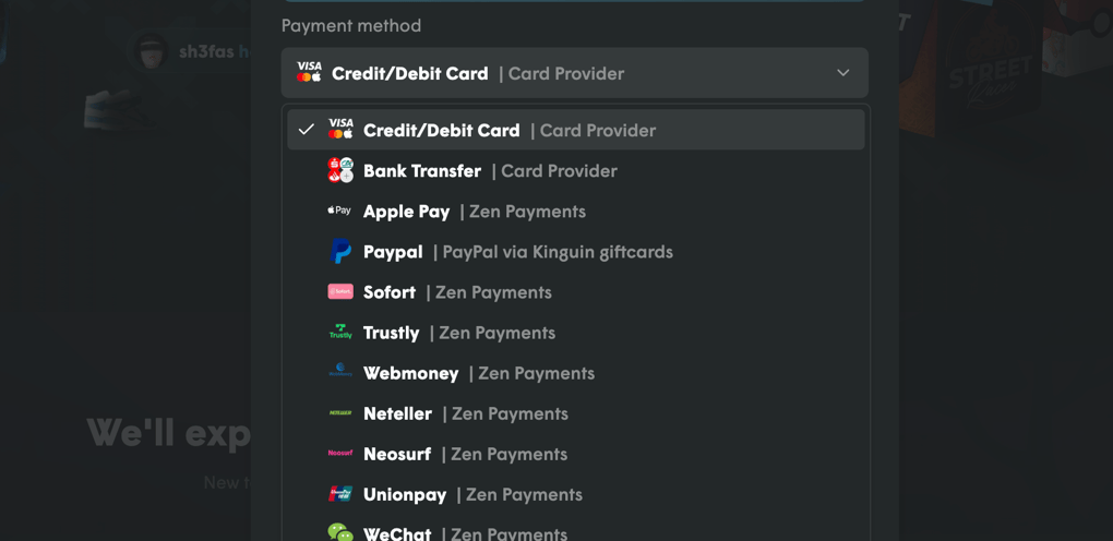 Payment methods on mystery box sites