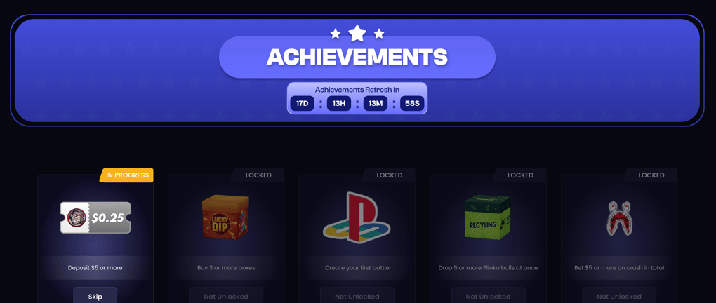 Achievements page on Rillabox