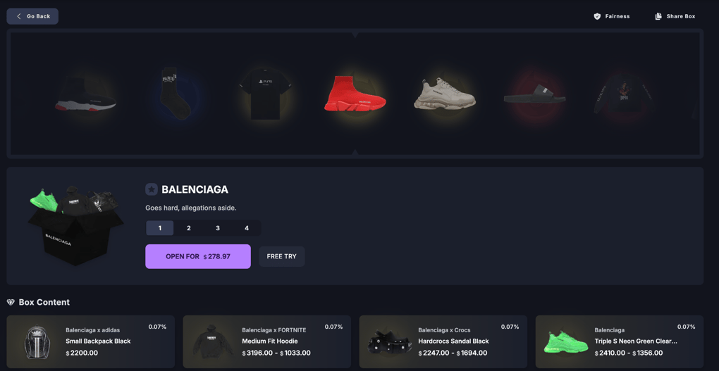 Screenshot of Boxy's unboxing page