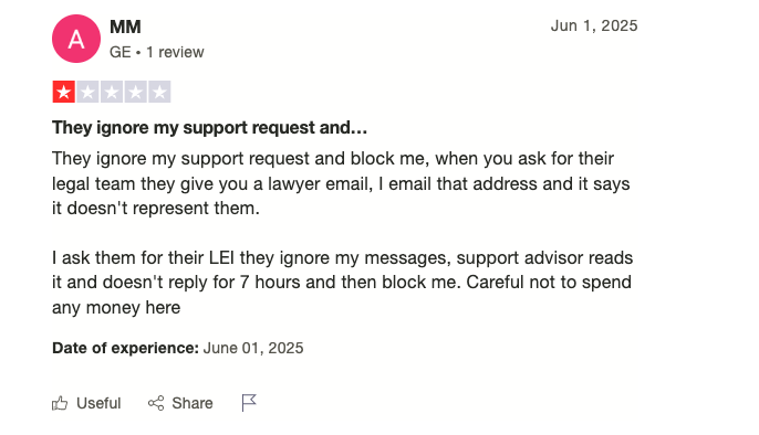 Negative Trustpilot of Boxy.gg