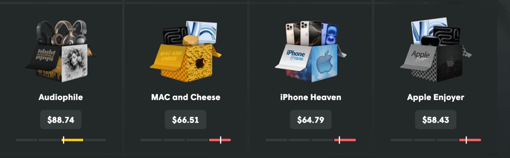 RTP of Apple mystery boxes