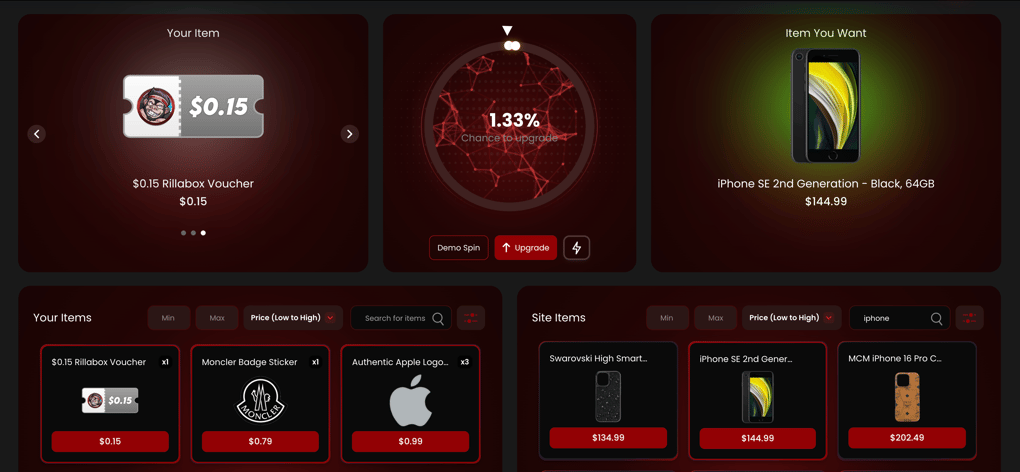Screenshot of stickers selected to upgrade to an iPhone