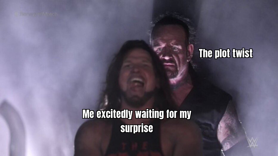 Person excitedly waiting for a surprise with caption 