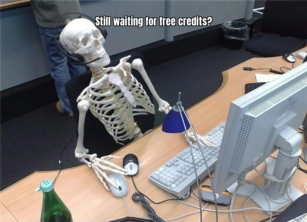 Person holding a bunch of credits with a caption like 