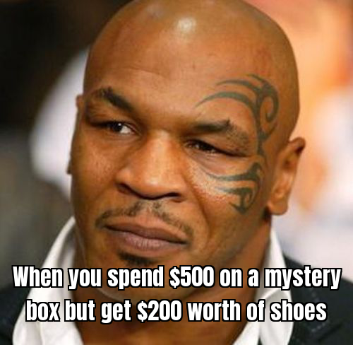 disappointed meme after opening a sneaker mystery box